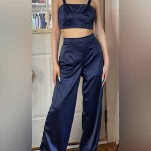 Navy Satin Set from FashionNova small